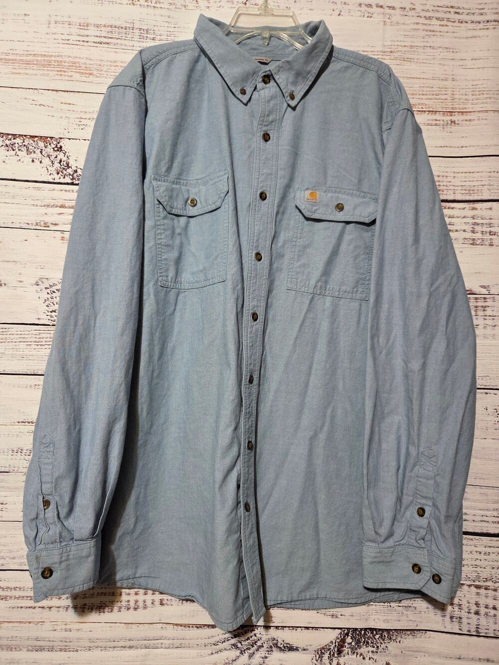 Carhartt Shirt Men's 2xl Tall Long Sleeve Button Front Chambray 100% Cotton